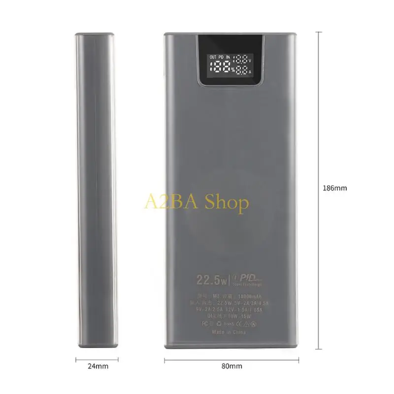A2BA 8x18650 Shells Outer Cover Mobile Case DIY Shells Storage Box 22.5W Quick Charging Version Case