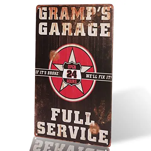 

dingleiever-Grandfather's Garage Sign Gift for The Grandad Granddaughter Gramp's Garage Full Service Sign Open 24hour
