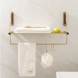 Bath Towel Rack Towel Rack Bathroom Punch-Free Wall Hanging Bathroom Toilet Rack Towel Bar Rack Storage Rack Wood