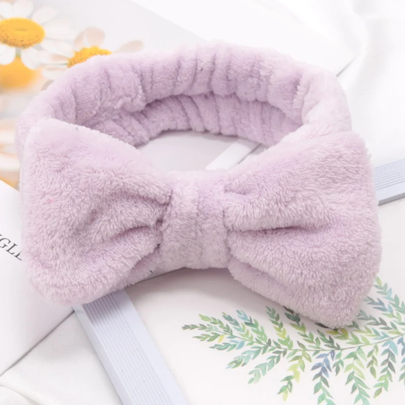 Soft Bow Headbands SPA Yoga Big Solid Color Coral Fleece Elastic Hair Bands Women Washing Face Cute Makeup Hairband Accessories 4