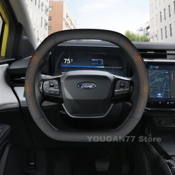 Premium Leather Non - Slip Car Steering Wheel Cover - Universal Fit for Enhanced Comfort and Style (Double D - type - Orange)
