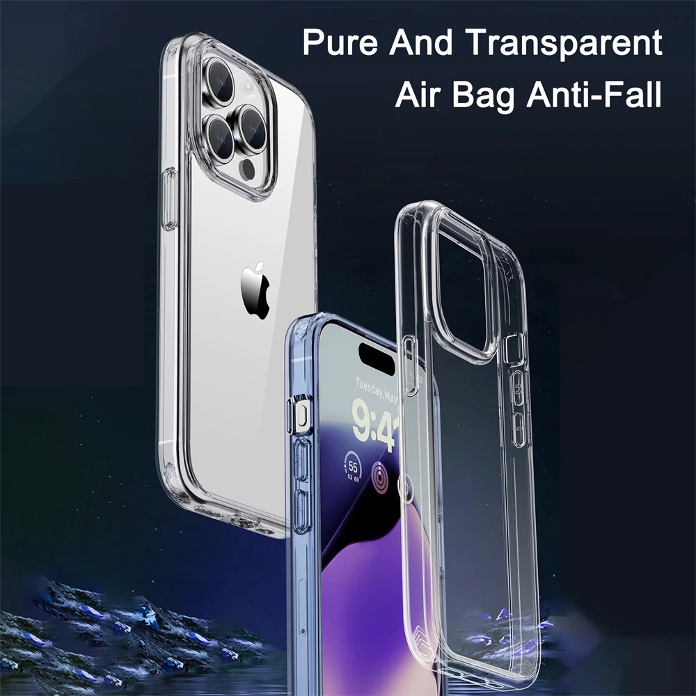 Бронированный защитный прозрачный чехол для iPhone 14, 15 Plus, 12, 13 ...