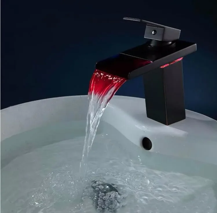 Description Picture 4 of itemHigh Quality Antique Oil Rubbed  Led Waterfall Faucet Bathroom Basin Sink Mixer with two pcs plumbing hoses water tap