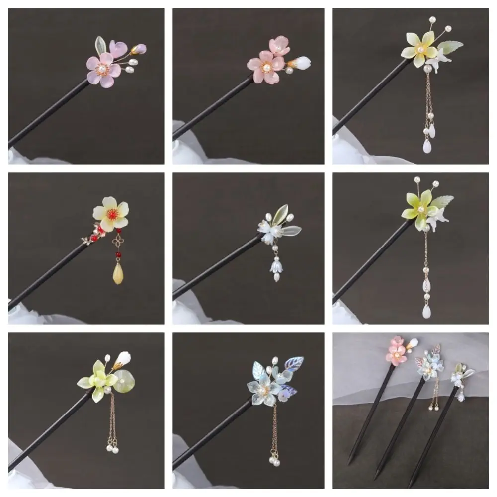 Wood Flower Hair Stick Elegant Chinese Style Hair Fork Hanfu Hair Stick Hair Chopsticks Hair Accessories Pearl Hair Stick Party 2 4pcs vintage handmade hair pick sticks painting japanese wood hairpin hair clip for women natural chinese wooden chopsticks