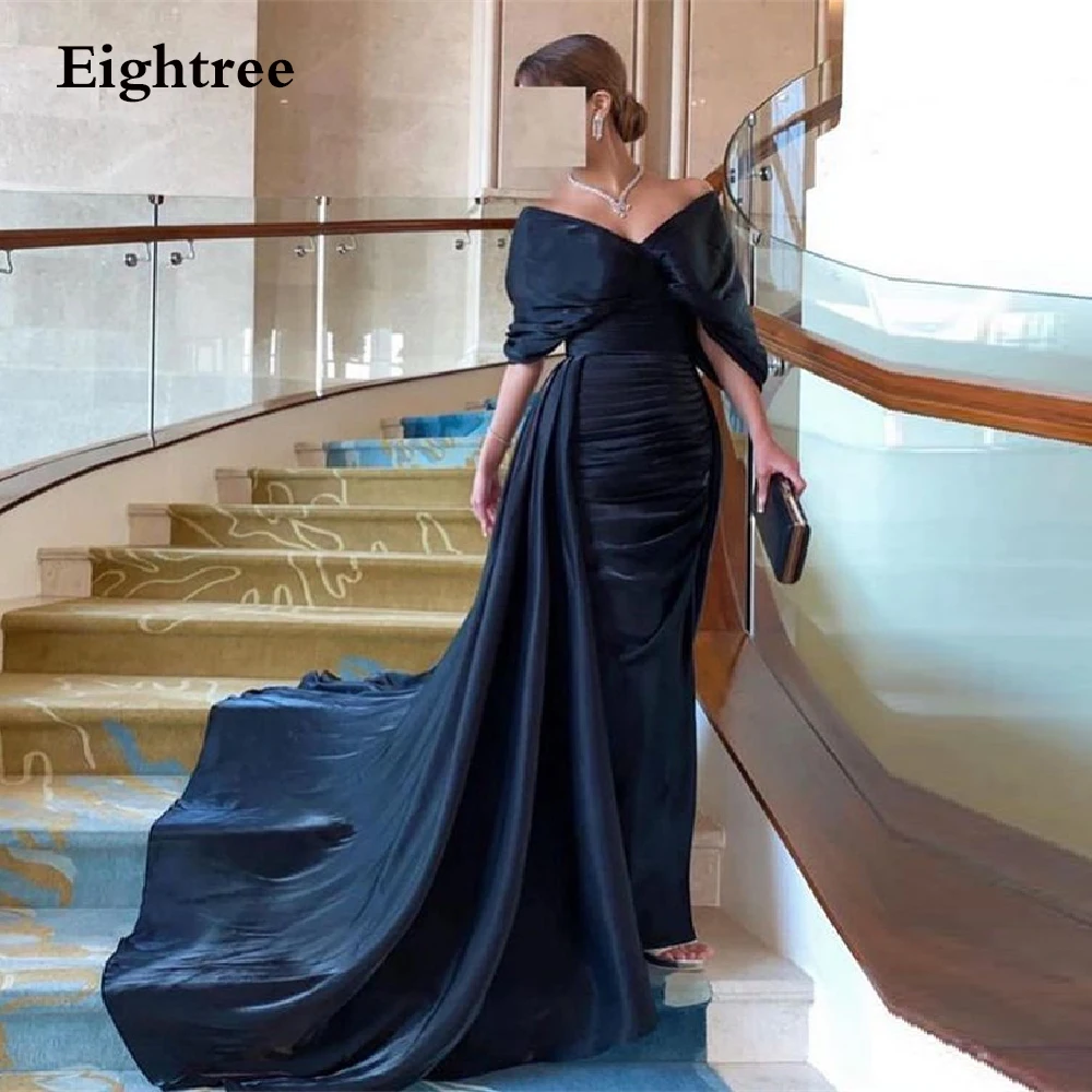 Black Long A Line Off Shoulder Evening Party Dresses Sweetheart Dubia Long Formal Graduation Prom Gowns Saudi Arabia Dress black formal dresses