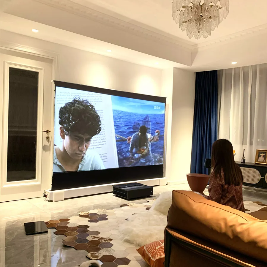 MIVISION HDTV Format Motorized Electric ALR Floor Rising Projection Screen for Ultra Short Throw Projector UST Anti-Light