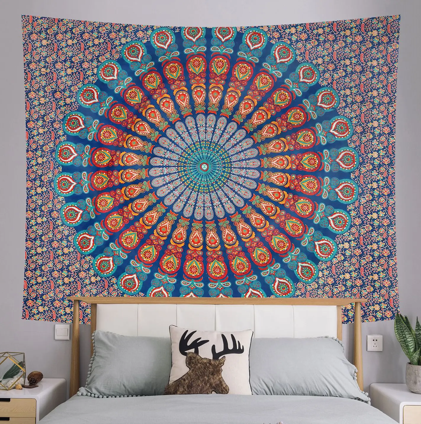 Indie Hippie Wall Spiritual Tapestry - Boho Peacock Mandala Bedroom Art  Hanging Home Decor Aesthetic For Dorm Tablecloth,Sofa  Cover,Bedspread,Curtain