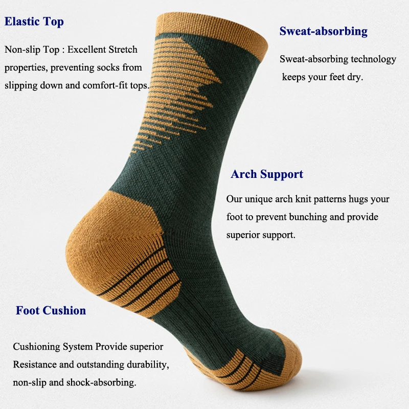 Men Basketball Socks Thickened Cushioned Towel Middle Tube Sweat-absorbing Non-Slip Outdoor Sports Compression Running Socks