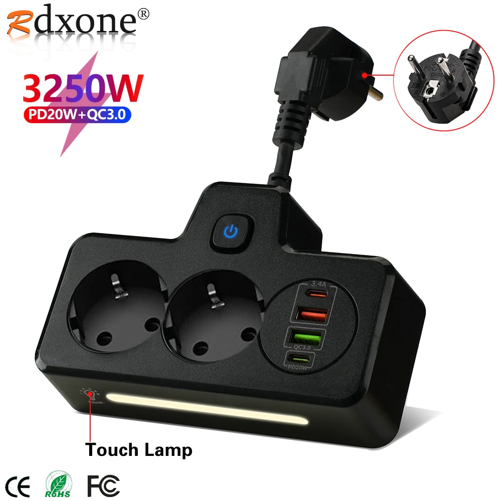 유로플러그 벽 충전기용 멀티탭 어댑터, USB 콘센트가 있는 전기 소켓, 스위치가 있는 익스텐션 코드, 2AC
