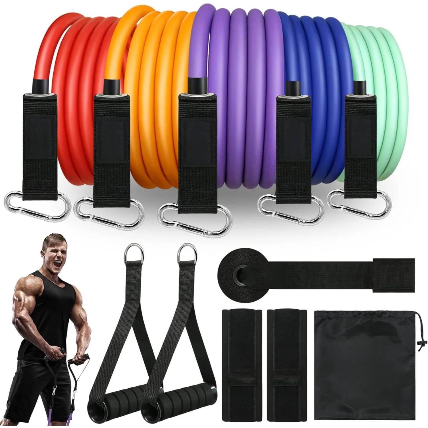 

Resistance Bands,Exercise Elastic Bands,Fitness Working Out Strength Training Equipment Set with Non-Slip Handles for Men,Women