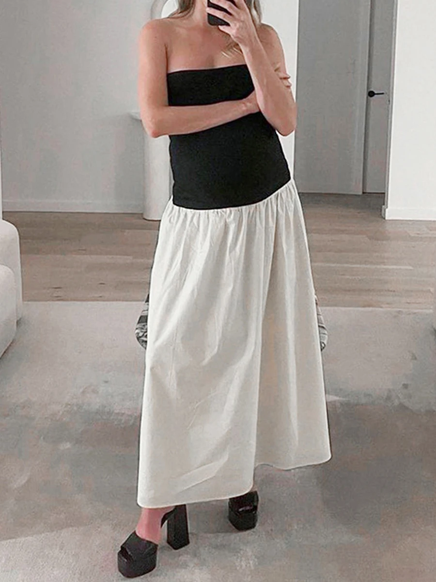 

Женское длинное платье-футляр без бретелек, летнее пляжное платье-трапеция контрастных цветов для выхода, Y2k