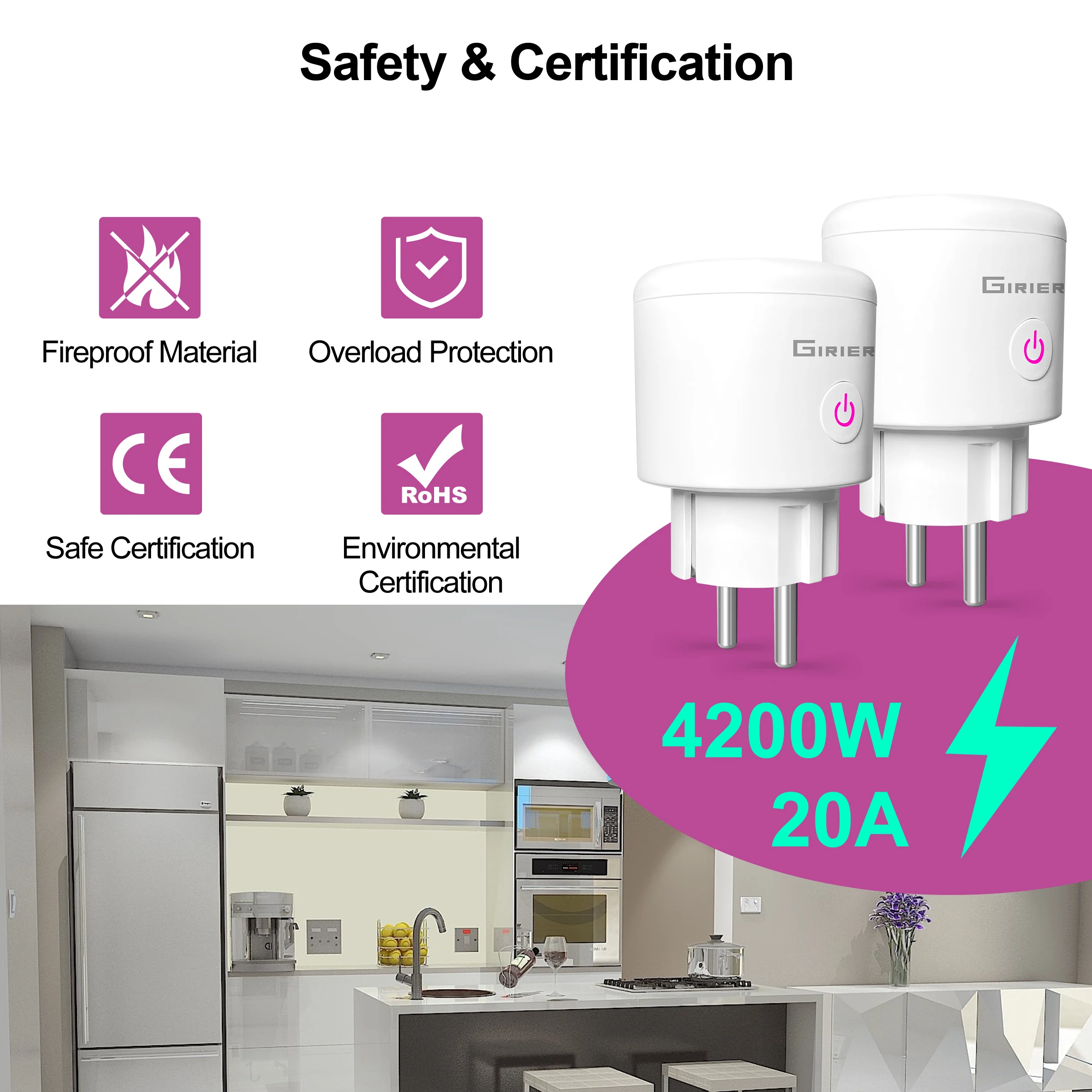 Tuya Smart Wifi Plug EU Power Monitoring 20A Smart Socket Outlet 4200W Compatible with Alexa Hey Google Yandex Alice