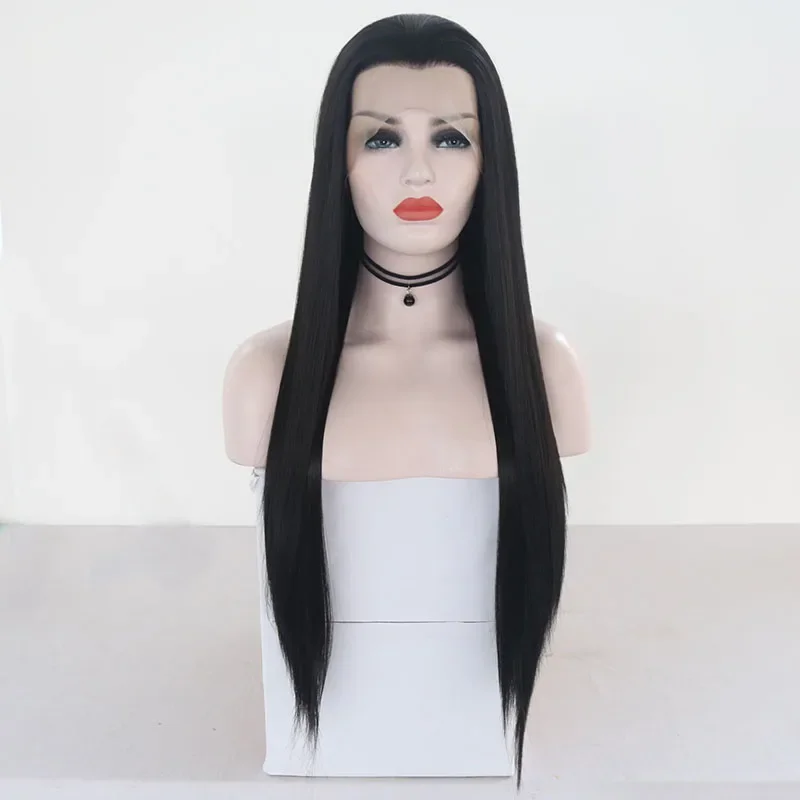 AIMEYA Free Part Black Lace Front Wig Long Silky Straight Synthetic Wig High Temperature Hair for Men or Women Cosplay lace front wig lace wigs womens synthetic wigs synthetic wigs