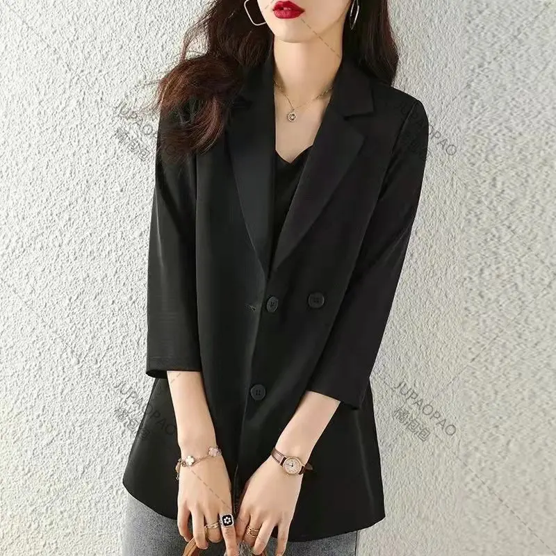 2023 new summer and autumn women's fashion Blazer double row button jacket office coat elegant slim coat Blazer simple