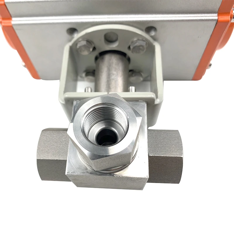 1/4" 3/8" 1/2" 3/4" 1" 304 Edelstahl Pneumatischer Hochdruck 320P 3-Wege-Kugelhahn Q611F-16P Doppeltwirkender Zylinder – Detail 3