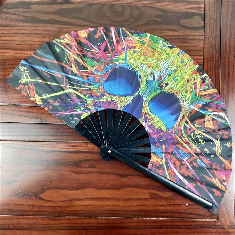 34cm Large Kung Fu Fan Loud Bamboo Folding Fan Craft Gifts Stage Performance Dance Party Photography Props Leopard Grain