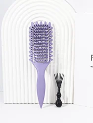 Hollowed Curly Hair Styling Brush Set with Comb Cleaner - Anti - Frizz & Damage Reduction (LKCCS HLZ - Purple)