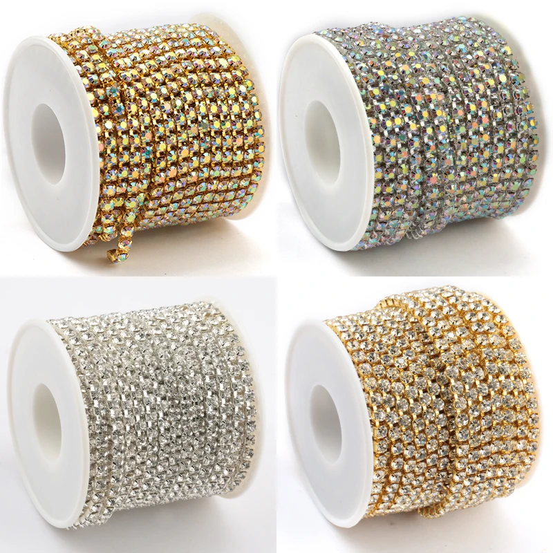 QIAO 10yards/roll Rhinestones Chains Glitter Crystal Trimmings DIY ...