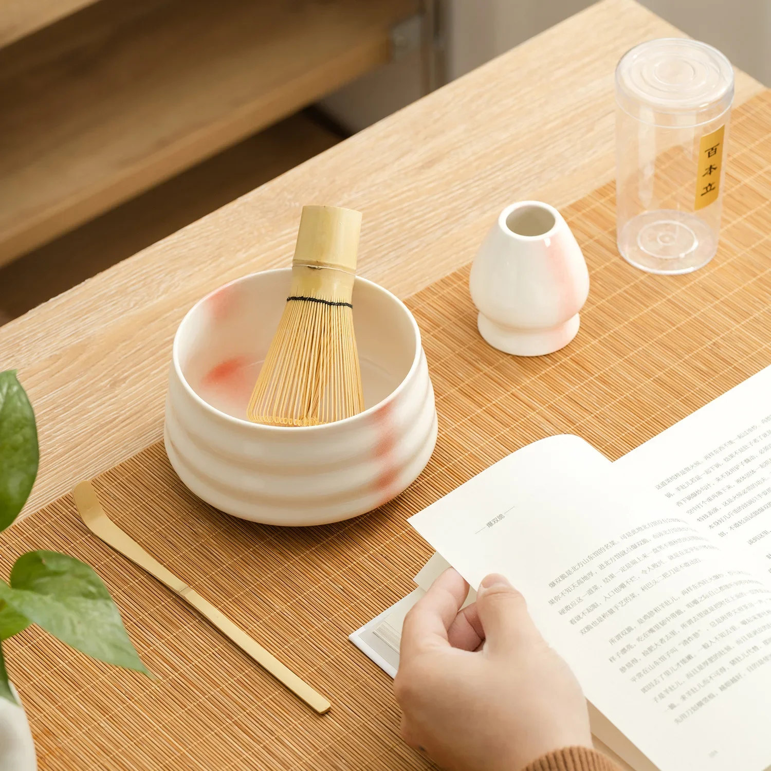 transparent glaze Japanese Matcha Blender Set with Bamboo Whisk Matcha Brush Teaspoon Kiln Beverage Shop DIY Tea-Making Tools