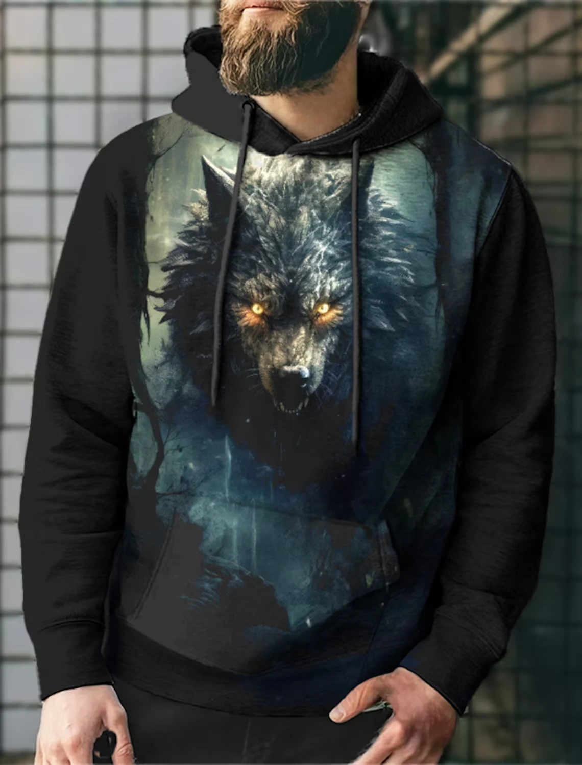 thumbnail image 1 of Sudadera con capucha para hombre nueva 2024 con estampado 3D de lobo siberiano, color negro, divertida, estilo hip hop, tendencia urbana, talla europea grande, envío gratis, 1 of 5
