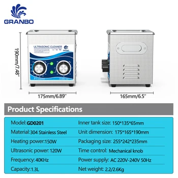 1L Ultrasonic Cleaner 40kHz 60W/120W with Timer Heater Knob Control Household Cleaning Machine for Jewelry Glasses 1