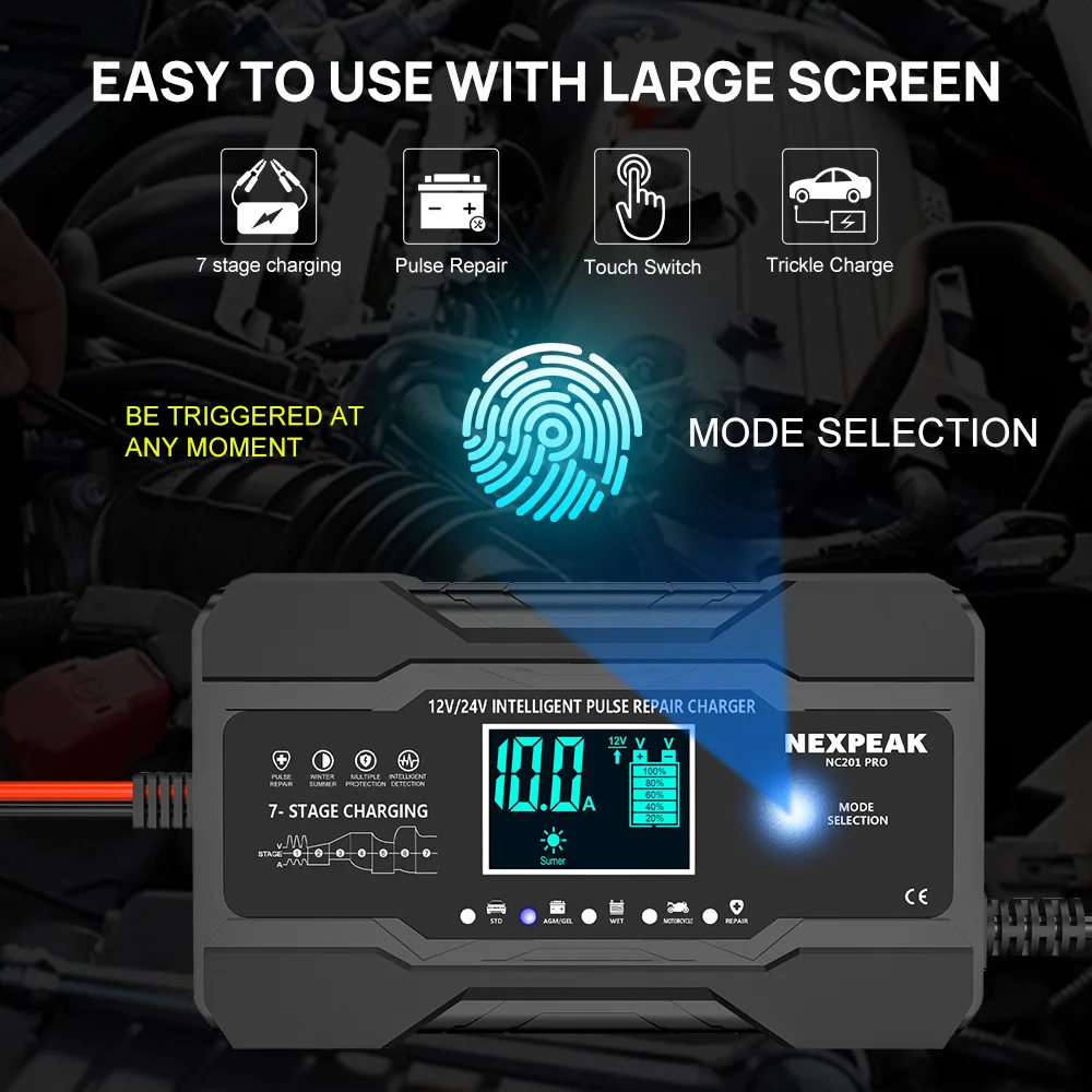 Carregador Bateria NEXPEAK 15A - 12V/24V Inteligente 9 Estágios
