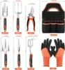 8 Piece Garden Tools Set with Non Slip Ergonomic Handle, Heavy Duty Gardening Kit with Storage Bag for Women and Men, Orange