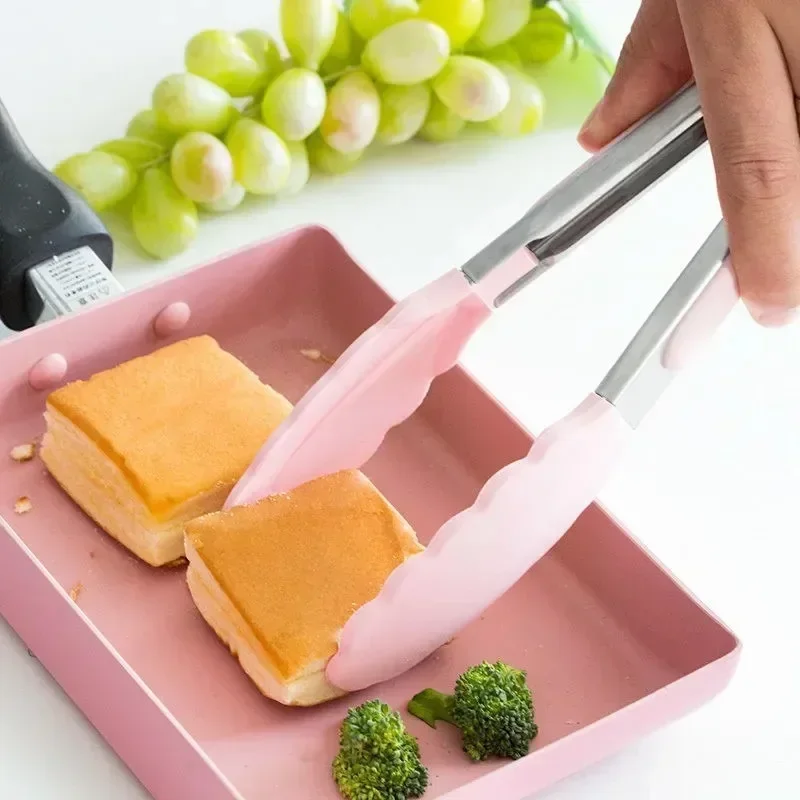Silicone Kitchen Food Tong Stainless Steel Non-slip Grill BBQ Tongs Meat Camping Barbecue Frying Food Clips Clamp