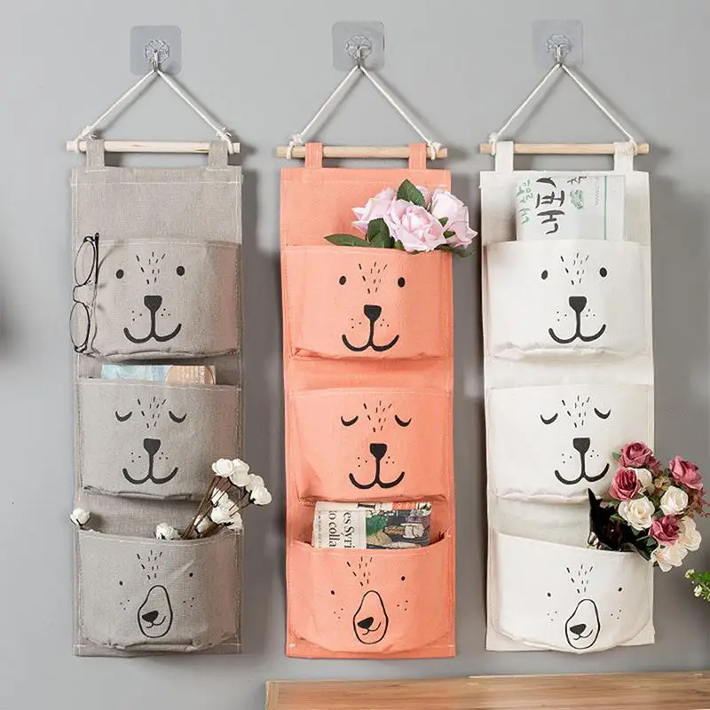 

1 Piece Wall Mounted Storage Bag, Non-Woven Organizer with 3 Pockets for Bedroom Bathroom
