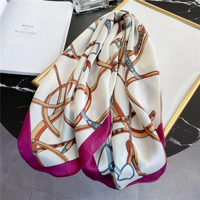 Silk Square Scarf Women Satin Bandana Print  Scarves Head Band Fashion Lady Hair Shawl and Wrap Female Neckerchief Hijab 2022 FJ70-336-3