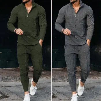 Spring Autumn Top Pants Set Wavy Print Solid Color Stand Collar Zipper Long Sleeve Top Pockets Trousers Retro Outfit for Office 1