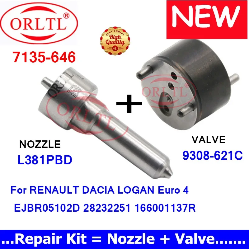 

FOR Diesel DACIA RENAULT 28232251 166001137R EJBR05102D Euro 4 INJECTOR NOZZLE L381PBD VALVE 9308-621C REPAIR KITS 7135-646