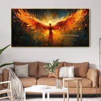 Large Handmade Black And Red Fire Phoenix Thick Oil Painting Modern Birds  Canvas Wall Art Decor For Living Room As Gifts 3