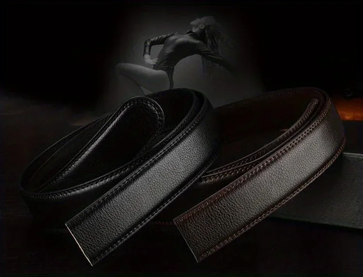 Men and Women No - Buckle PU Business Belt - Width 3.0cm - 3.5cm, Suitable for Jeans