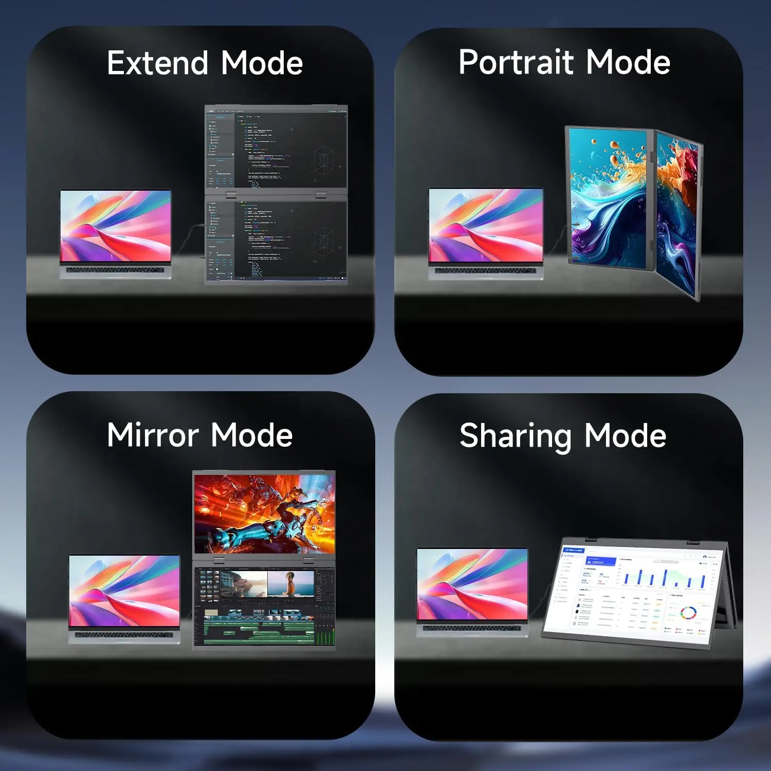 14''/15.6'' 휴대용 스택형 듀얼 모니터, Mac/Windows/PC 노트북용 USB-C HDMI 여행용 디스플레이, 접이식 노트북 화면 확장기