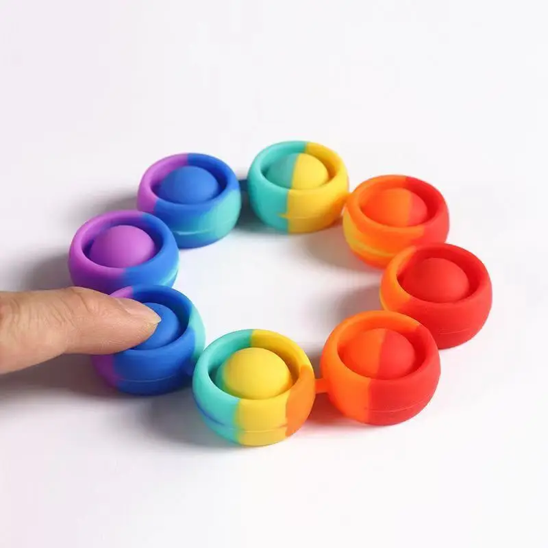3PCS Rainbow Silicone Bracelet For Kids Sensory Autism ADHD Stress Reliever Fidget Toys Push Bubble Anti Anxiety Gifts