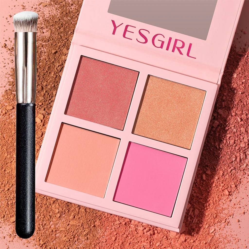 Four Color Blush Roll Brush Set Matte Highlight Brightening Blush All-In-one Non-Fly Powder White Eyeshadow Rouge Tray