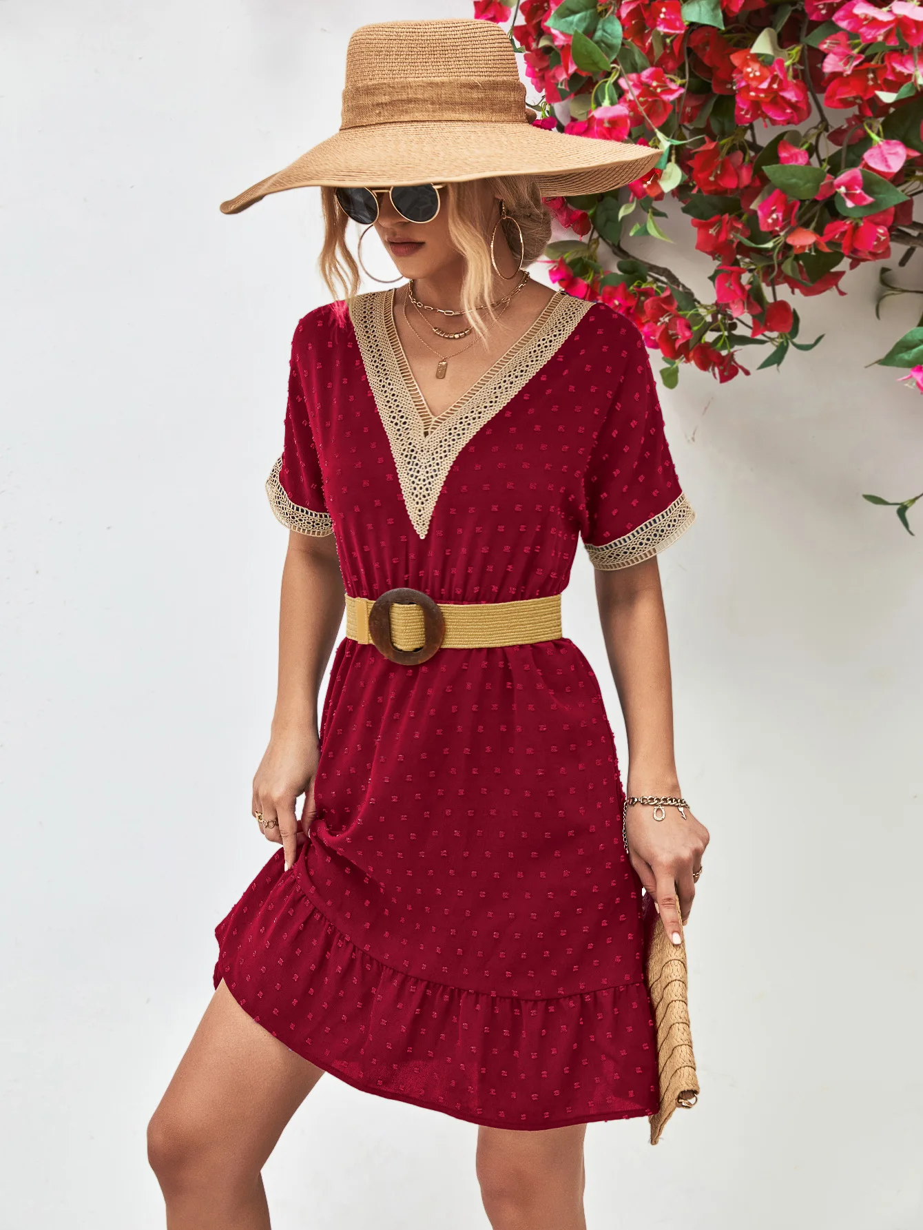 

Женское платье-кафтан с V-образным вырезом, из полиэстера