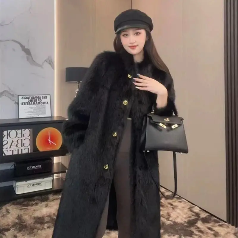 Korea Fur Coat Imitation Mink Velvet Women Temperament Joker Jacket Luxury Casual Outwear Female Top Autumn Winter Long Coat
