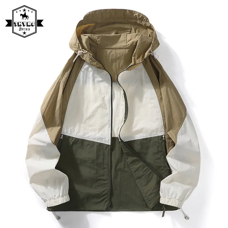 

Summer UPF 50+ UV Sun Protection Skin Jacket Coats Men Ultra-Light Hooded Sportswear Patchwork Outwear Windbreaker Casual Jacket