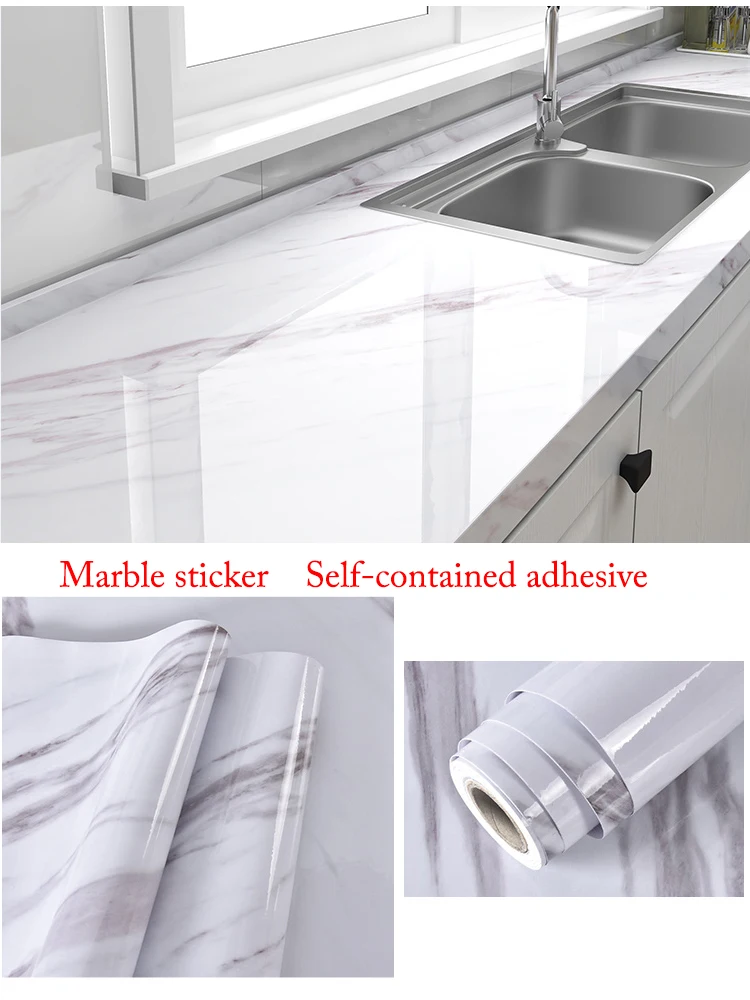

Wallpaper self-adhesive imitation marble stickers waterproof, oil resistant and heat resistant kitchen furniture turning over