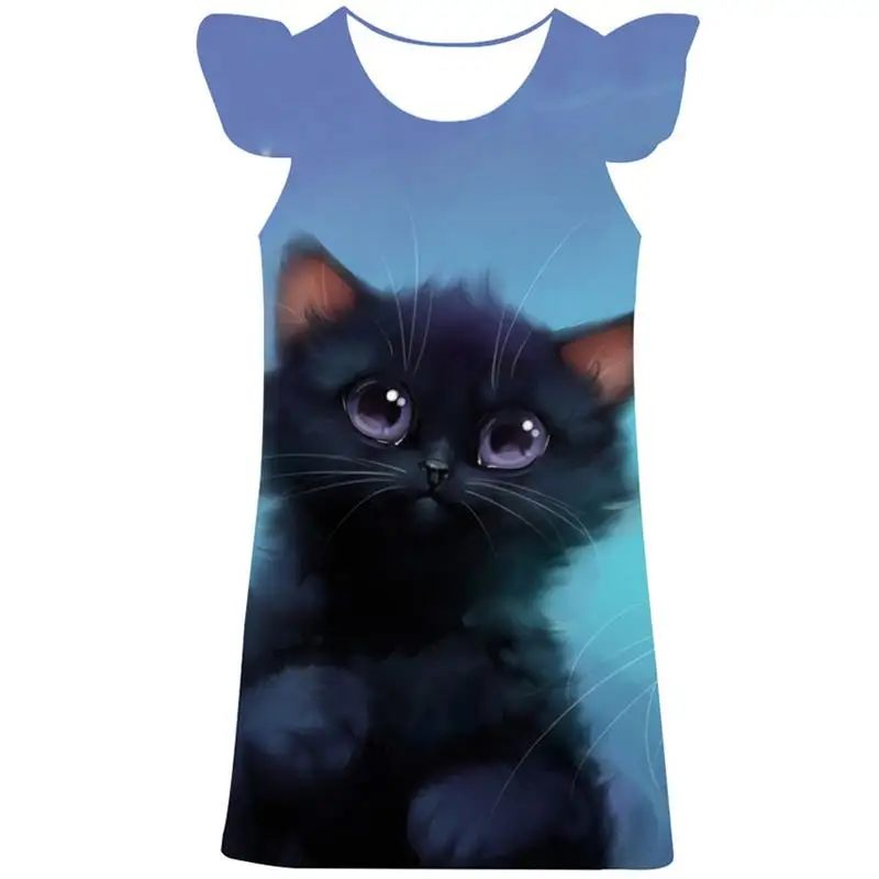 

Unisex Print Cute Girls Cat Dress New Summer Girl Dresses Fancy Princess Skirts Baby Kid Birthday Casual Wear Frocks 1-10 Years