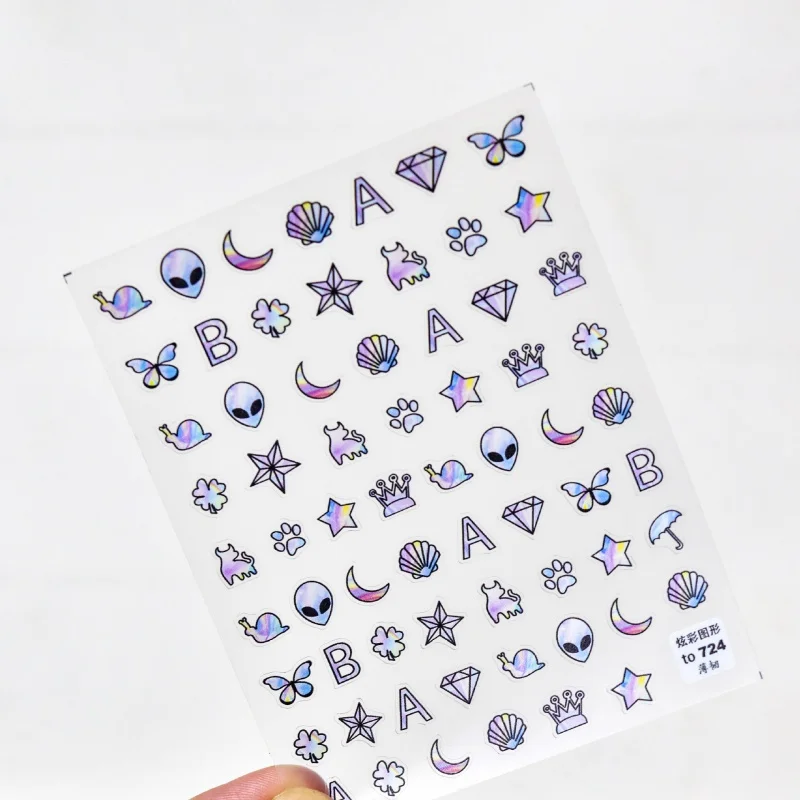 

[Meow.Sensei] Thin Tough 724 Hot Adhesive Cute Nail Stickers Japanese Stickers 5d Nail Stickers Alien