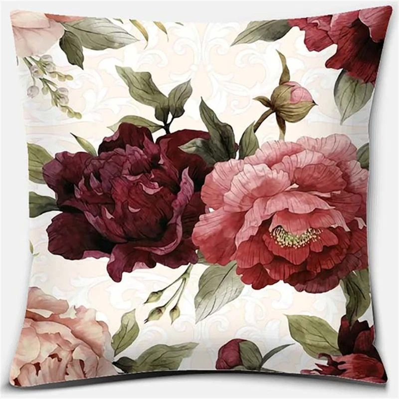 2022 Rose Peacock Floral Print Pattern Pillowcase Pink Blue Flower Square Pillowcase Sofa Car Home Office Home Decor 45x45CM