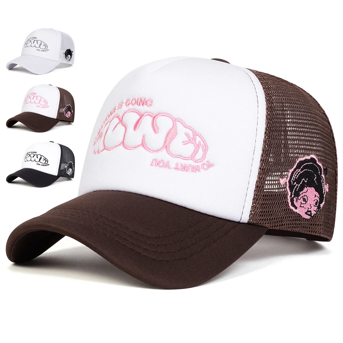 Unisex EVERYONE IS GOING Baseball-Netzkappen mit Buchstabenstickerei, verstellbare Freizeithüte, Sonnenschutzhut für Frühling und Sommer im Freien