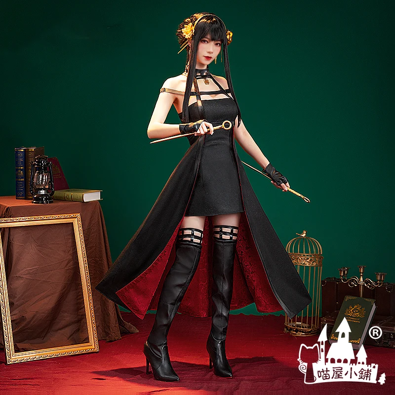 

COSLEE SPY×FAMILY Yor Forger Cosplay Costume Black Dress Uniform Halloween Party Outfit Women Role Play Clothing NEW