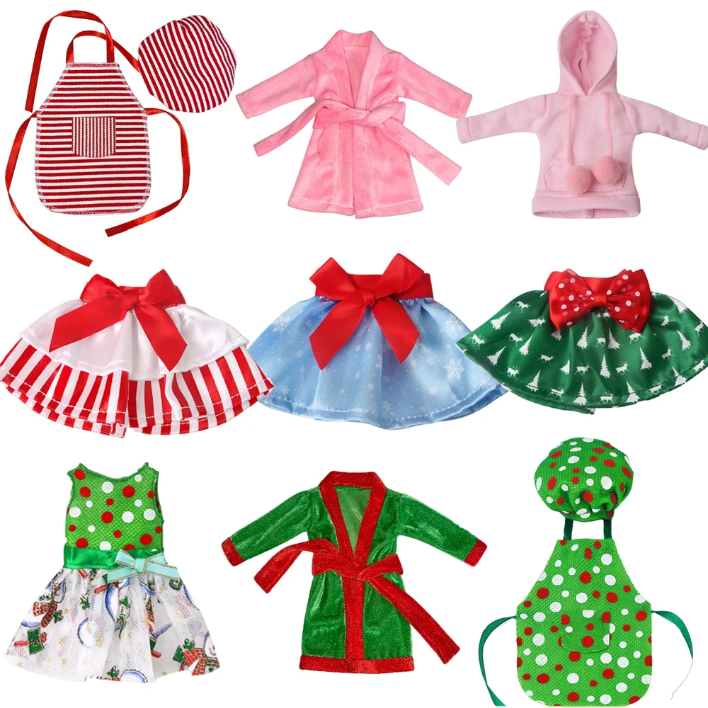 

Christmas Elf Doll Clothes 3 Piece Set Dress Pyjamas Apron Lalafanfan Kawaii Accessories Holiday Birthday Gift (Clothes Only)