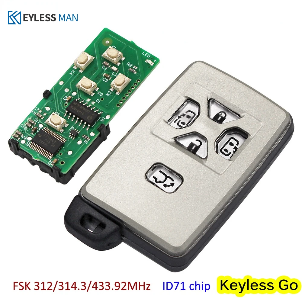 5 Buttons Keyless Go Remote Key Fob For Toyota Alphard Previa Estima ...