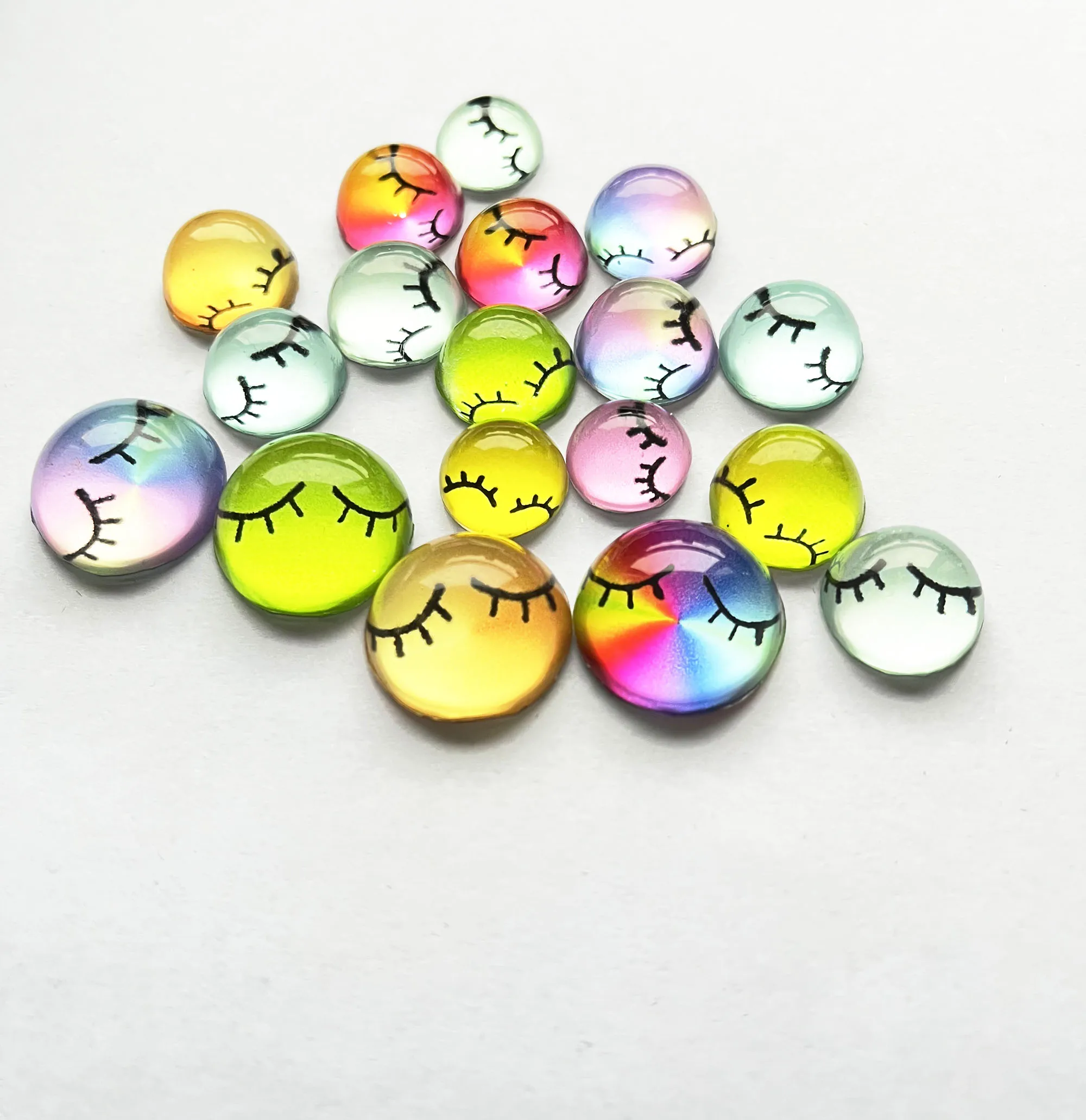 

10pair 10mm 12mm-14mm-15mm-16mm-18mm-20mm-25mm mix color new smile half round toy eyes flat back glass beads