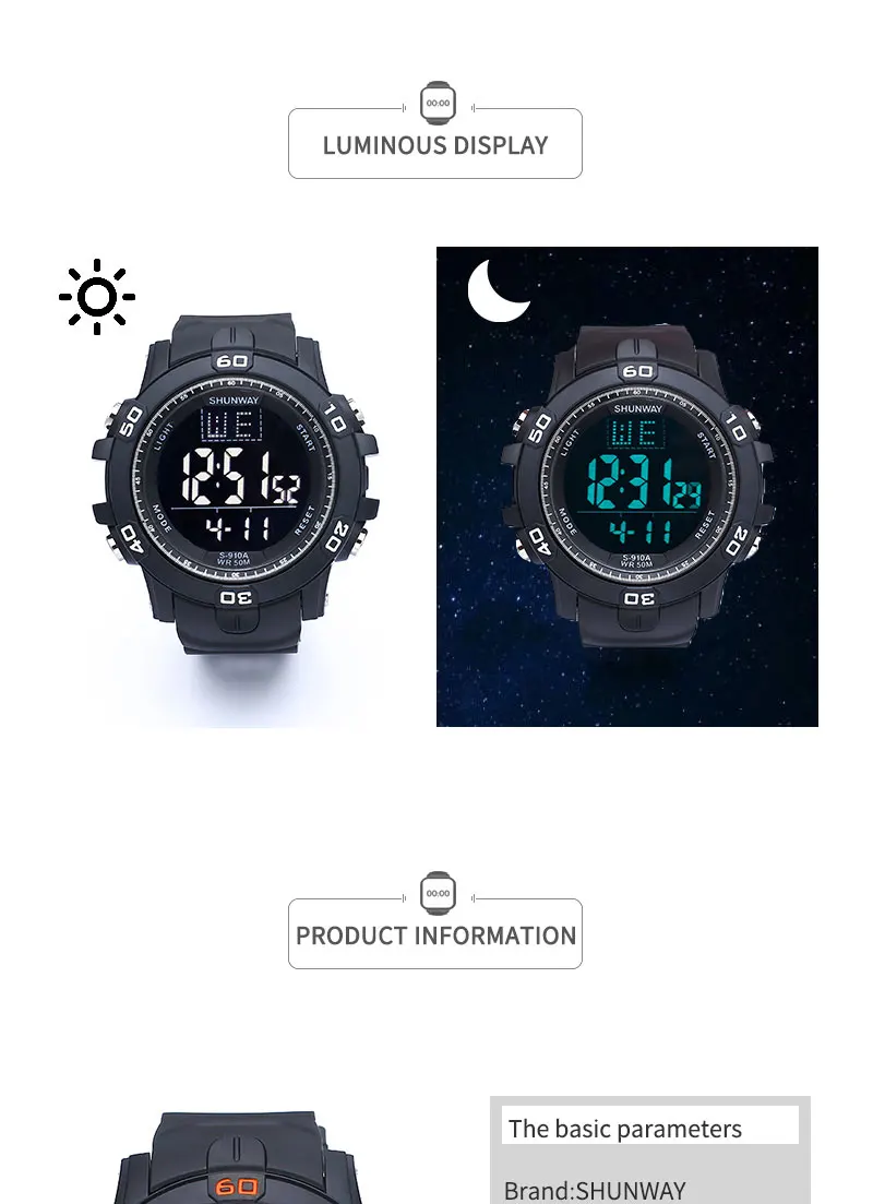 Digital Men Military Multifunction Watch 50m Waterproof Wristwatch LED Clock Sport Watch Male Big Watches Men 2022